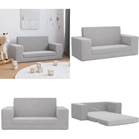 Divano Letto Bambini a 2 Posti Grigio Chiaro in Morbido Peluche - Divano per bambini - Poltrona per bambini