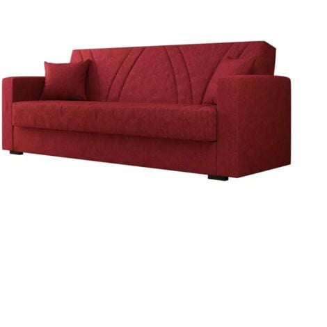 divano letto bellahome "ibiza" 3 posti tessuto rosso, 214x89x81 cm