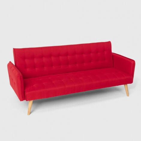 MODUS SOFÀ Divano letto clic clac 3 posti in tessuto reclinabile design nordico Malibu - Rosso