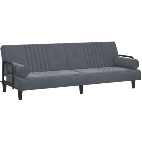 Divano letto con braccioli velluto grigio scuro 020021010