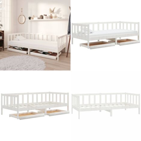 Divano Letto con Cassetti 90x200 cm Bianco in Massello di Pino - Letto multifunzionale - Cassetti per letto