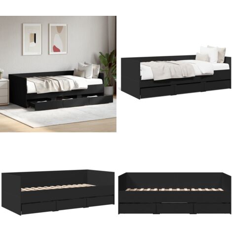 Divano Letto con Cassetti senza Materasso Nero 75x190 cm - Letto da giorno - Cassetti