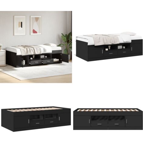Divano Letto con Cassetti senza Materasso Nero 90x190 cm - Letto con cassetti - Letto senza materasso