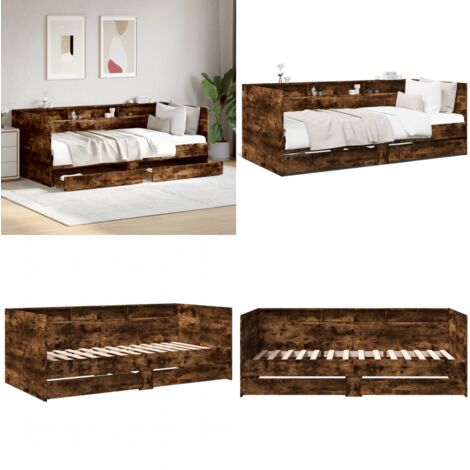 Divano Letto con Cassetti senza Materasso Rovere Fumo 90x190 cm - Cassetti - Letto giorno
