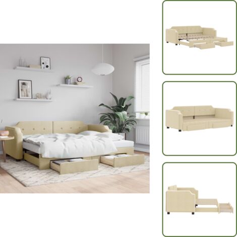 Divano letto con cassetti - vidaXL Divano Letto Estraibile con Cassetti Crema 80x200 cm in Tessuto - Letto con ruote