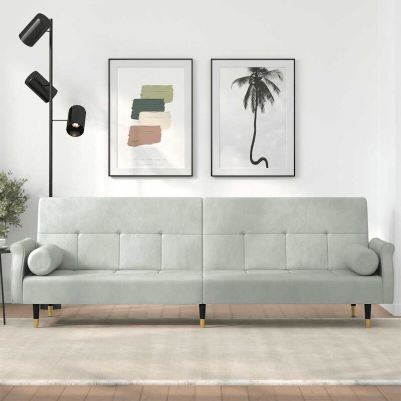 Vidaxl Divano Letto Con Cuscini Grigio Chiaro In Velluto