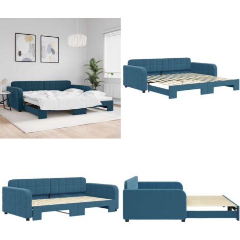 Divano Letto con Letto Estraibile Blu 100x200 cm in Velluto - Letto estraibile - Letto da giorno