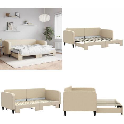 Divano Letto con Letto Estraibile Crema 80x200 cm Tessuto - Letto estraibile - Divano letto 2 in 1