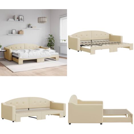 Divano Letto con Letto Estraibile Crema 80x200 cm Tessuto - Letto estraibile - Letto da giorno