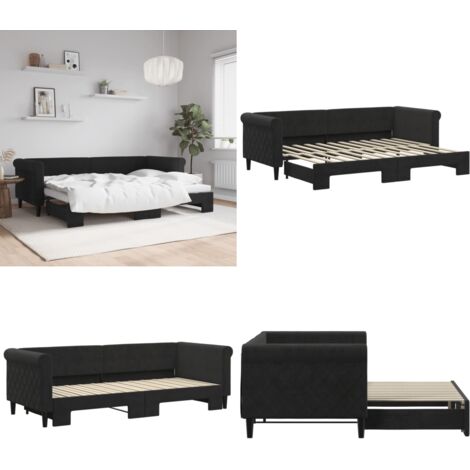 Divano Letto con Letto Estraibile Nero 80x200 cm in Velluto - Letto estraibile - Divano letto 2 in 1