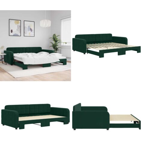 Divano Letto con Letto Estraibile Verde Scuro 100x200cm Velluto - Letto estraibile - Divano letto 2 in 1