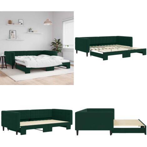 Divano Letto con Letto Estraibile Verde Scuro 100x200cm Velluto - Letto estraibile - Letto da giorno