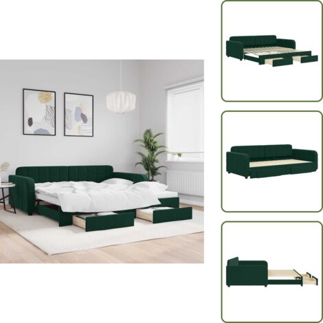 Divano letto con letto - vidaXL Divano Letto Estraibile Cassetti Verde Scuro 100x200cm Velluto - Letto con cassetti