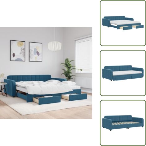 Divano letto con letto - vidaXL Divano Letto Estraibile con Cassetti Blu 100x200 cm in Velluto - Letto con ruote