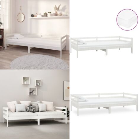 Divano Letto con Materasso 90x200 cm Bianco in Legno di Pino - Materasso per divano letto - Letto in legno
