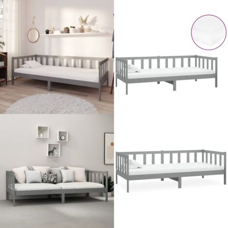 Divano Letto con Materasso 90x200 cm Grigio in Legno di Pino - Materasso in schiuma - Letto multifunzionale