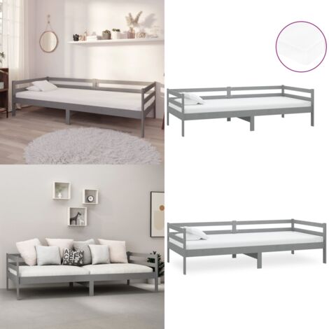 Divano Letto con Materasso 90x200 cm Grigio in Legno di Pino - Materasso in schiuma - Letto multifunzionale