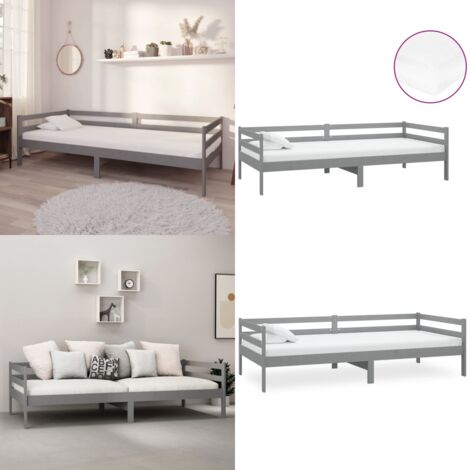 Divano Letto con Materasso 90x200 cm Grigio in Legno di Pino - Materasso in schiuma - Letto multifunzionale