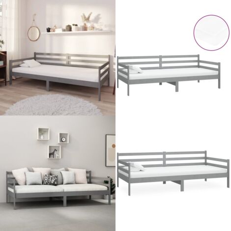 Divano Letto con Materasso 90x200 cm Grigio in Legno di Pino - Materasso in schiuma - Letto multifunzionale