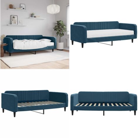 Divano Letto con Materasso Blu 100x200 cm in Velluto - Materasso in schiuma - Letto da giorno