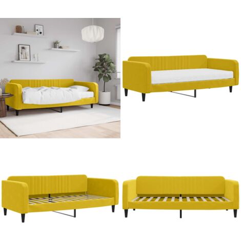 Divano Letto con Materasso Giallo 100x200 cm in Velluto - Materasso in schiuma - Letto da giorno