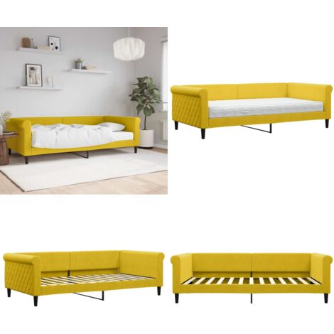 Divano Letto con Materasso Giallo 100x200 cm in Velluto - Materasso in schiuma - Letto da giorno