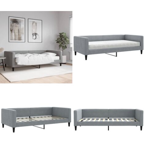 Divano Letto con Materasso Grigio Chiaro 100x200 cm in Tessuto - Materasso in schiuma - Letto da giorno