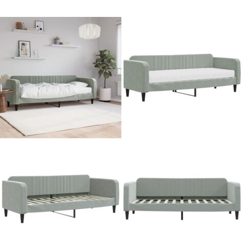 Divano Letto con Materasso Grigio Chiaro 80x200 cm in Velluto - Materasso in schiuma - Letto da giorno