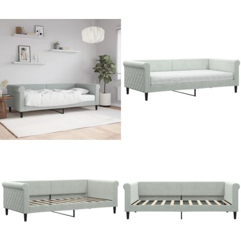 Divano Letto con Materasso Grigio Chiaro 90x190 cm in Velluto - Materasso in schiuma - Letto da giorno