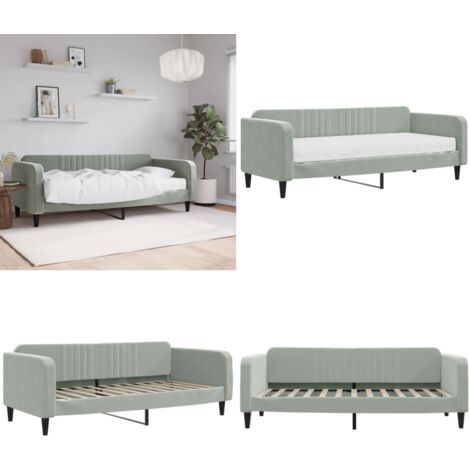 Divano Letto con Materasso Grigio Chiaro 90x200 cm in Velluto - Materasso in schiuma - Letto da giorno