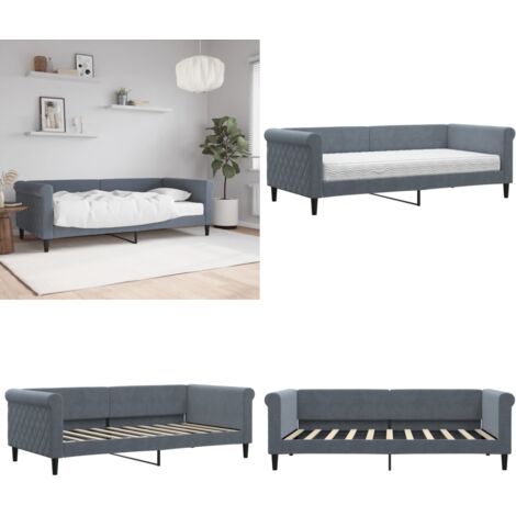 Divano Letto con Materasso Grigio Scuro 90x190 cm in Velluto - Materasso in schiuma - Letto da giorno