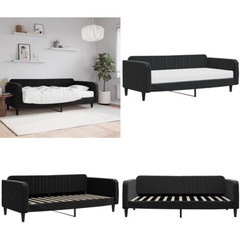 Divano Letto con Materasso Nero 100x200 cm in Velluto - Materasso in schiuma - Letto da giorno