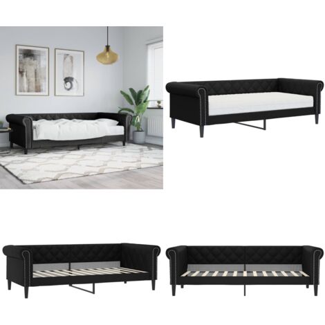 Divano Letto con Materasso Nero 90x200 cm in Similpelle - Materasso in schiuma - Letto da giorno