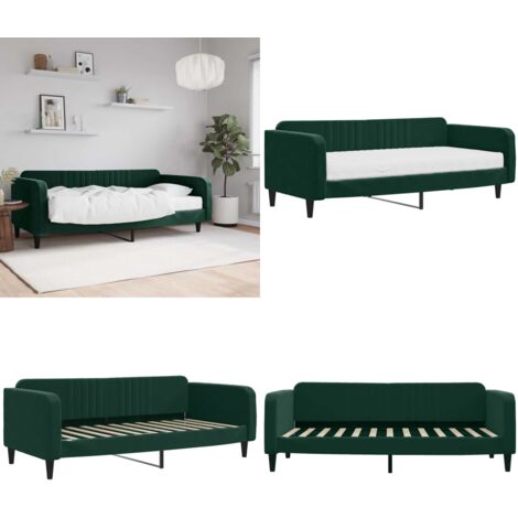 Divano Letto con Materasso Verde Scuro 100x200 cm in Velluto - Materasso in schiuma - Letto da giorno