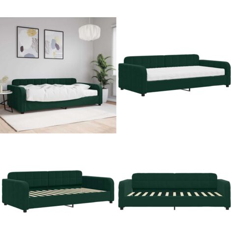 Divano Letto con Materasso Verde Scuro 100x200 cm in Velluto - Materasso in schiuma - Letto da giorno