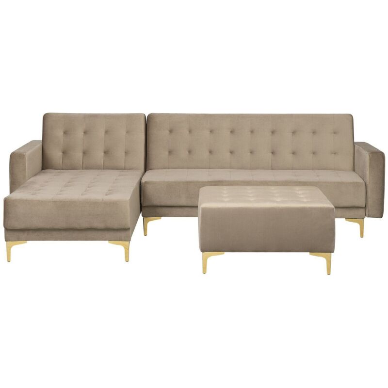 Divano letto con ottomana velluto beige destro Aberdeen