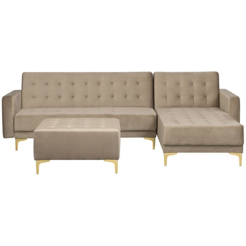 Divano letto con ottomana velluto beige sinistro Aberdeen