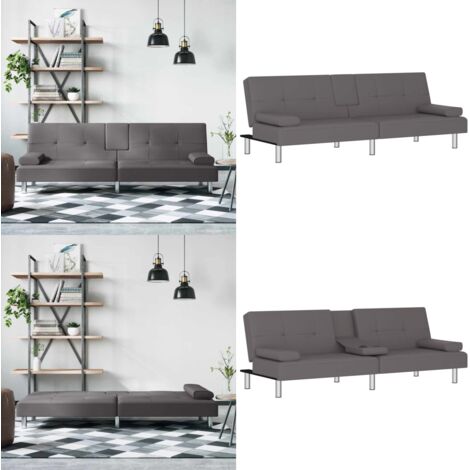 Divano Letto con Portabicchieri in Similpelle Grigio - Divano con portabicchieri - Similpelle