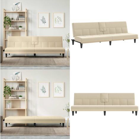Divano Letto con Portabicchieri in Tessuto Crema - Portabicchieri - Tavolino pieghevole