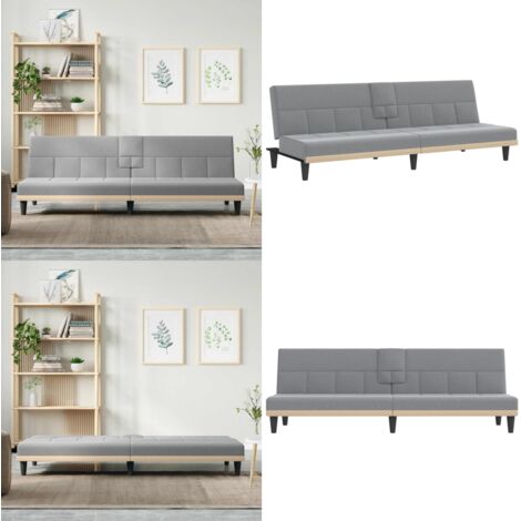 Divano Letto con Portabicchieri in Tessuto Grigio Chiaro - Portabicchieri - Tavolino pieghevole