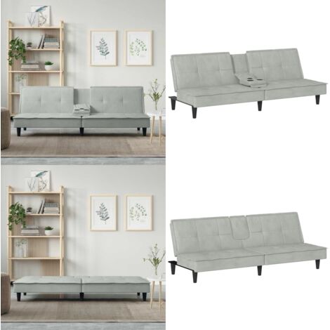 Divano Letto con Portabicchieri in Velluto Grigio Chiaro - Velluto - Portabicchieri