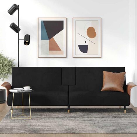 Divano Letto con Portabicchieri in Velluto Nero vidaXL