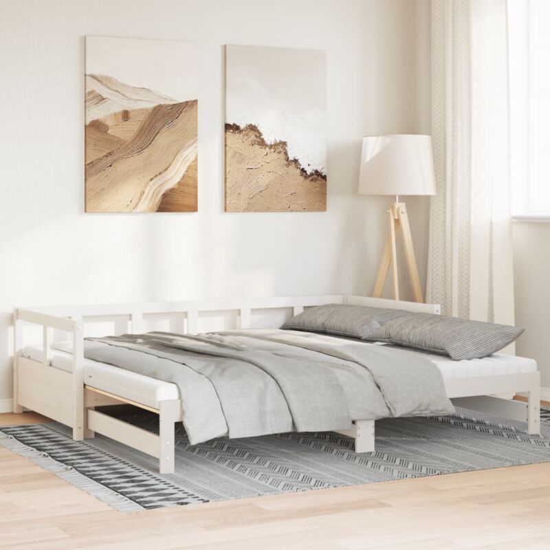 Torana - Divano Letto con Rotelle e Materasso Bianco 90x200cm Legno Pino