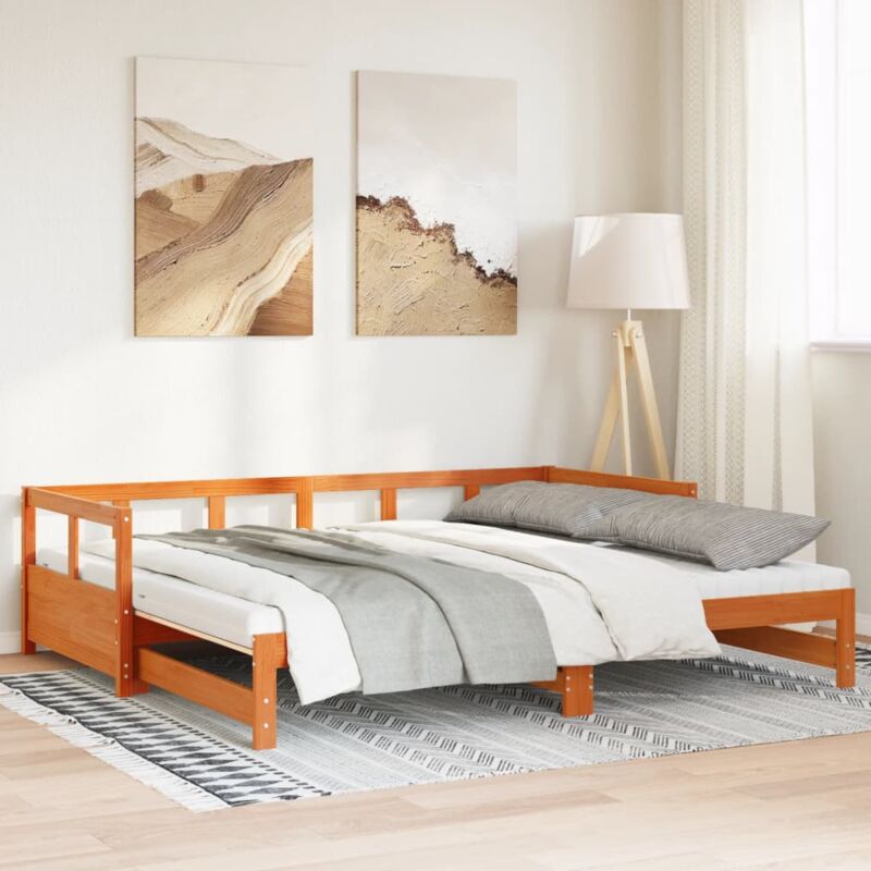 Torana - Divano Letto con Rotelle e Materasso Marrone Cera 90x200cm Pino