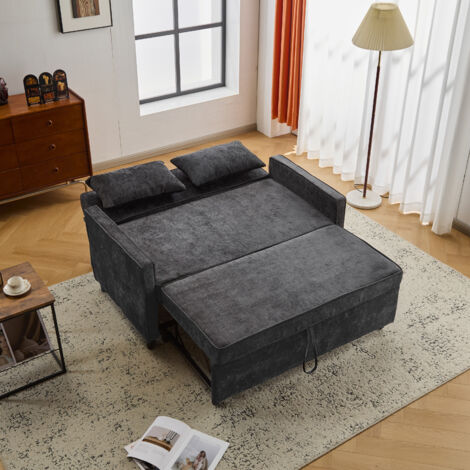 Divano Letto Convertibile, 2 posti, poltrona chaise longue, pieghevole, in ciniglia di qualità, design salvaspazio, nero
