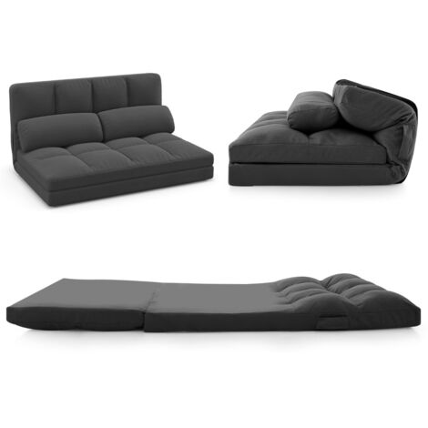 Divano letto da pavimento con 2 cuscini, Divano letto da pavimento convertibile con schienale regolabile Grigio scuro