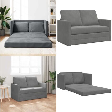 Divano Letto da Terra 2 in 1 Grigio Scuro 122x204x55 cm Velluto - Divano da terra - Letto da terra