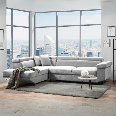Divano letto Denver con penisola contenitore sinistra in Ronda 80 grigio chiaro