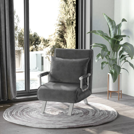 Divano letto Design Minimalista Rivestimento poliestere Facile da Pulire Schienale Reclinabile Telaio Metallo Grigio (Senza materasso)