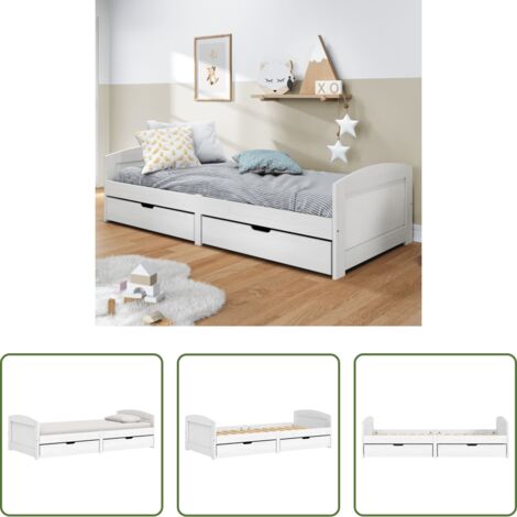 Divano letto -  Dormeuse 2 Cassetti Bianca 90x200 cm Legno Massello Pino IRUN